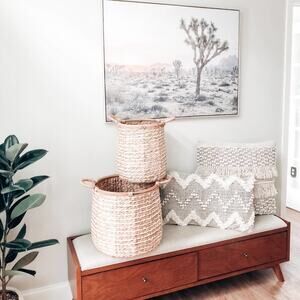 2 Magnolia Chunky Textural Round Hyacinth Woven Belly Baskets